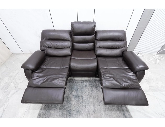 半牛皮三人電動沙發