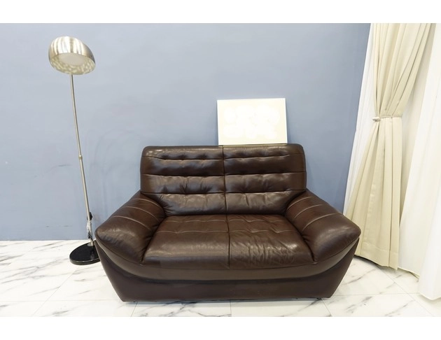 簡約風半牛皮雙人沙發