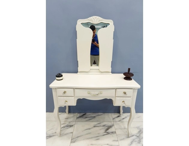 歐式白色五抽化妝台