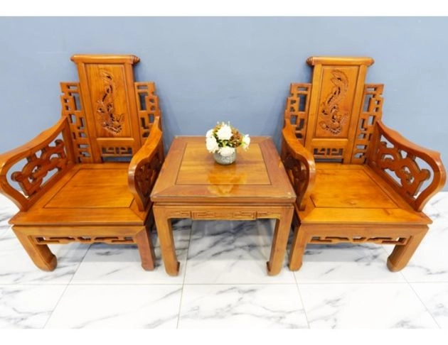 中式仿古實木雕花桌椅組